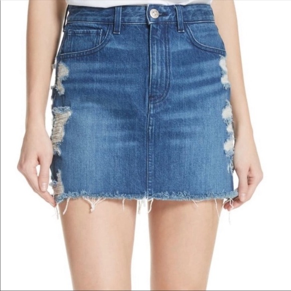 3X1 distressed Celine denim raw hem skirt - Picture 2 of 9